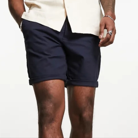 ASOS Navy Blue Slim Chino Shorts Size 32 Waist - Picture 2 of 3